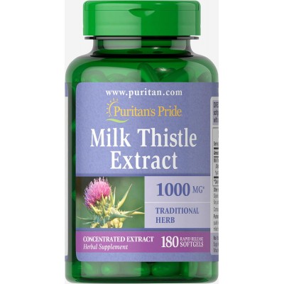 Расторопша экстракт (Силумарин), Milk Thistle 1000 mg (Silymarin), Puritan's Pride, 180 капсул, , #001946, Puritan's Pride, Расторопша