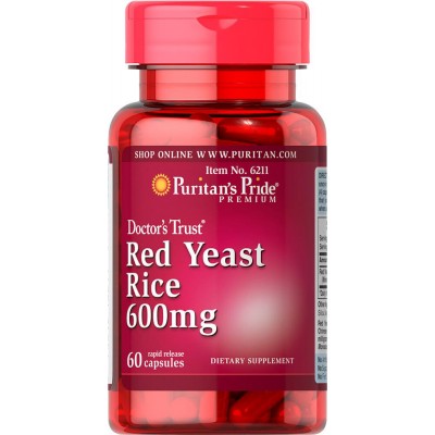 Красный дрожжевой рис, Red Yeast Rice 600 mg Puritan's Pride, 60 капсул, , #006211, Puritan's Pride, Красный дрожжевой рис
