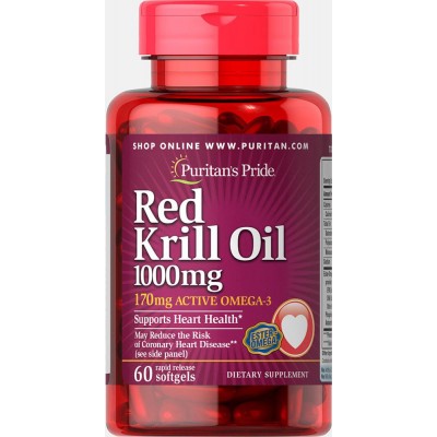Масло криля Омега-3, Red Krill Oil 1000 mg, Puritan's Pride, 60 капсул, , #029545, Puritan's Pride, Масло Криля