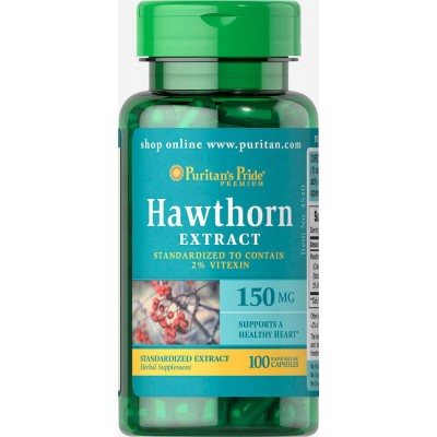 Боярышник, Hawthorn Standardized Extract 150 mg, Puritan's Pride, 100 капсул, , #004540, Puritan's Pride, Боярышник