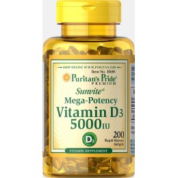 Витамин Д3, Vitamin D3 5000 IU, Puritan's Pride, 200 капсул, Puritan's Pride, 200капсул