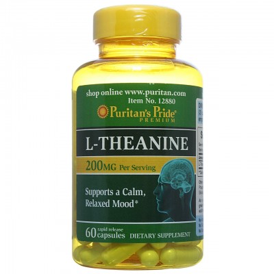 Л-Теанин, L-Theanine 200 mg, Puritan's Pride, 60 капсул, , #012880, Puritan's Pride, L-Теанин