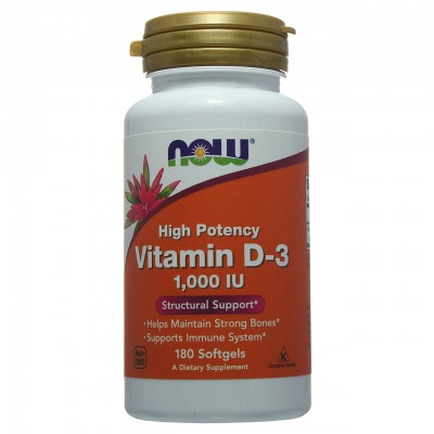 Витамин Д3, Vitamin D-3, Now Foods, 1000 МЕ, 180 капсул, , NOW-00365, Now Foods, Витамин D 1000 ME