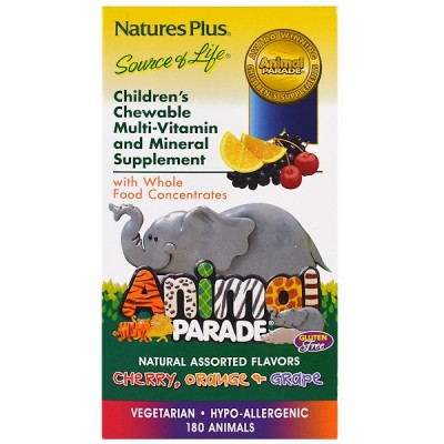 Детские жевательные витамины - мультивитаминный и минеральный комплекс, Animal Parade, 180 штук, , NAP-29982, Nature's Plus, Витамины и минералы для детей, детские витаминные комплексы