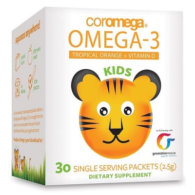 Омега-3 Рыбий Жир для детей, Kids Omega-3 Squeeze Orange Coromega, США, 30 пакетиков (2,5 г), , ERB-45242, Coromega, Омега-3 кислоты рыбий жир для детей