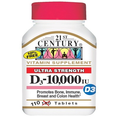Витамин Д3, 21st Century Health Care, 10 000 МЕ, 110 таблеток, , CEN-27504, 21st Century, Витамин D 10000
