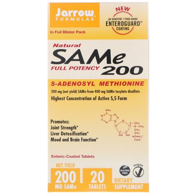 S-Аденозилметионин SAME 200, Jarrow Formulas, 20 табл., 2, JRW-20014, Jarrow Formulas, Витамины для опорно-двигательной системы