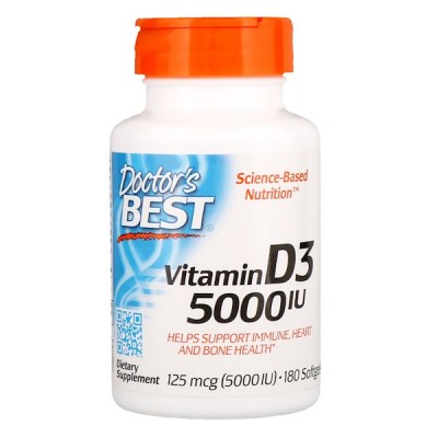 Витамин Д3, Doctor's Best, 5000 МЕ, 180 капсул, , DRB-00218, Doctor's Best, Витамин D 5000 ME