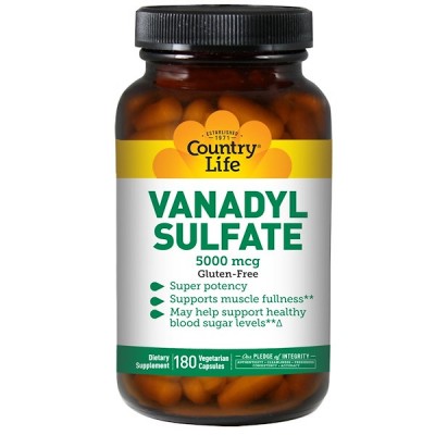 Ванадий Сульфат, Country Life, Vanadyl Sulfate, 5000 мкг, 180 капсул, , CLF-01699, Country Life, Ванадий
