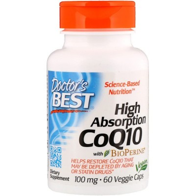 Коэнзим Q10, Doctor's Best, биоперин, 100 мг, 60 капсул, , DRB-00069, Doctor's Best, Биоперин