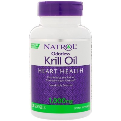 Масло криля, Odorless Krill Oil, Natrol, 1000 мг, 30 гелевыех капсул, , NTL-07102, Natrol, Масло Криля