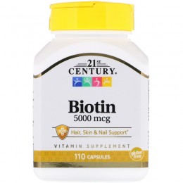 Биотин для укрепления ногтей и волос, Biotin, 21st Century, 5000 мкг, 110 капсул