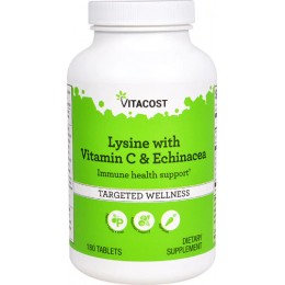 Лизин с витамином С и эхинацеей, Vitacost, Lysine with Vitamin C & Echinacea, 180 таблеток
