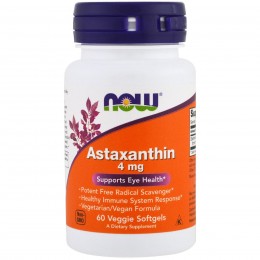 Астаксантин  антиоксидант, Now Foods, Astaxanthin, 4 mg, 60 капсул
