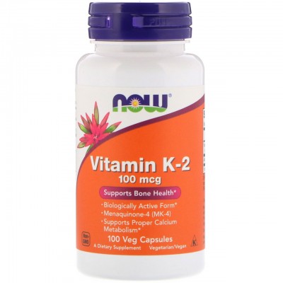 Витамин К-2, Now Foods, 100 мкг, 100 капсул, , NOW-00990, Now Foods, Витамин К2