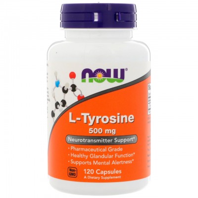 Тирозин, L-tyrosine Now Foods, 500 мг, 120 капсул, , NOW-00162, Now Foods, Аминокислоты и комплексы