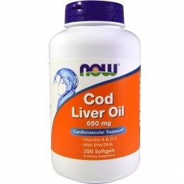 Рыбий жир из печени трески, Cod Liver Oil, Now Foods, 650 мг, 250 капсул