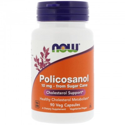 Поликозанол для сердца, понижает холестерин, Now Foods, Policosanol, 10 мг, 90 вегетарианских капсул, , NOW-01823, Now Foods, Для снижения холестерина