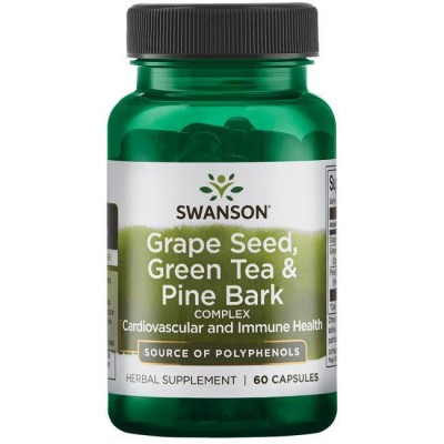 Антиоксидант виноградная косточка зеленый чай сосновая кора, Swanson, 60 капсул, , SW1024, Swanson, Другие травяные добавки