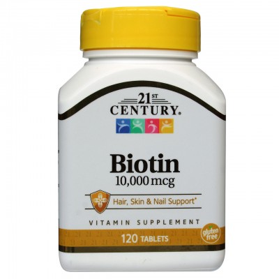 Биотин, 21st Century Health Care, 10 000 мкг, 120 таблеток, , CEN-27757, 21st Century, Витамины для кожи, волос и ногтей