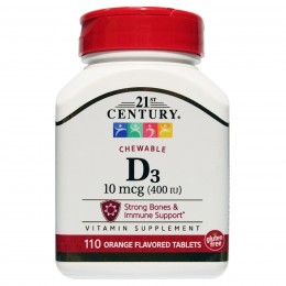 Витамин Д3 в жевательной форме, 21st Century Health Care, 400 МЕ, 110 таблеток