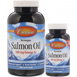 Жир лосося, Carlson Labs, 500 мг на порцию, 180 + 50 капсул