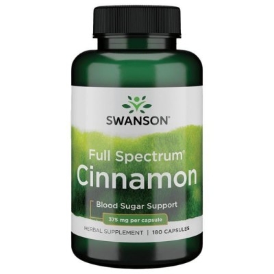 Корица полного спектра, Cinnamon, Swanson, 375 мг, 180 капсул, , SW1025, Swanson, Витамины для диабетиков