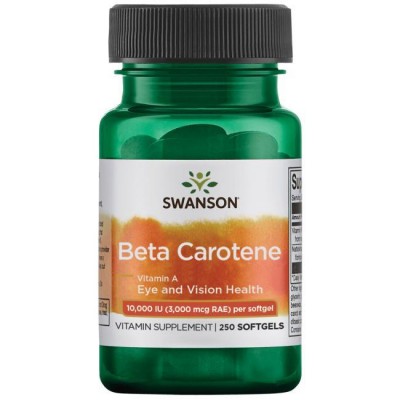 Бета-каротин Витамин А, Beta-Carotene, Swanson, 3000 мкг (10000 IU), 250 капсул, , SW010, Swanson, Витамин А (ретинол)