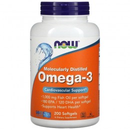 Омега 3 рыбий жир, Omega 3, Now Foods, 200 капсул