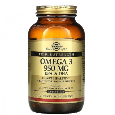 Омега 3 Рыбий Жир, Omega 3, Solgar, 950 мг, 100 капсул, , SOL-02058, Solgar, Омега 3-6-9