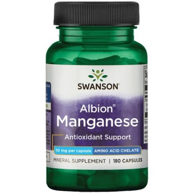Хелат марганца, Albion, Swanson, Albion Chelated Manganese, 10 мг, 180 капсул, , SWU536, Swanson, Марганец