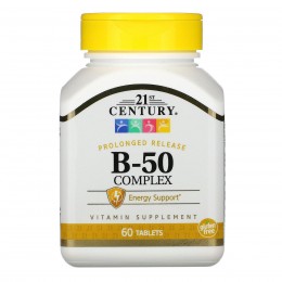 Комплекс витаминов B-50, B-50 Complex, 21st Century, 60 таблеток