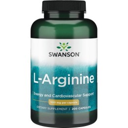 Аргинин для улучшения кровообращения, L-arginine, Swanson, 500 мг, 200 капсул