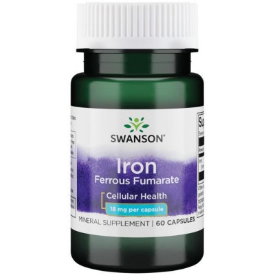 Железо Фумарат, Iron Ferrous Fumarate, Swanson, 18 мг, 60 капсул, , SW1587, Swanson, Железо