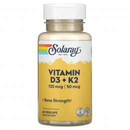 Витамин Д3 и К2, Vitamin D-3 & K-2, Solaray, 60 капсул