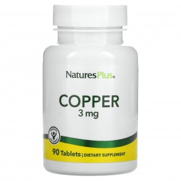 Медь, Copper, Nature's Plus, 3 мг, 90 таблеток