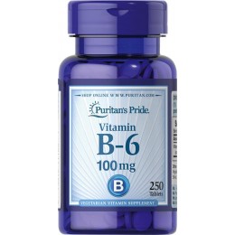 Витамин В-6 Пиридоксин, Vitamin B-6  100 mg, Puritan's Pride, 250 таблеток, скидка