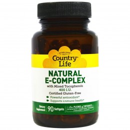 Комплекс натуральных витаминов группы E, Country Life, 400 МЕ, 90 гелевых капсул, скидка