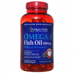 Омега-3 Рыбий жир Omega-3, Puritan's Pride, 1000 мг, 250 капсул, скидка