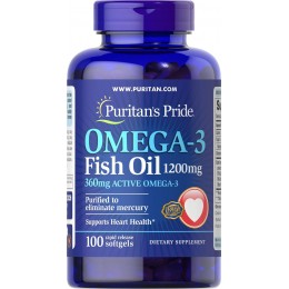 Омега-3 тройная сила (360 мг активной омеги), Omega-3 Fish Oil, Puritan's Pride, 1200 мг, 100 капсул, скидка