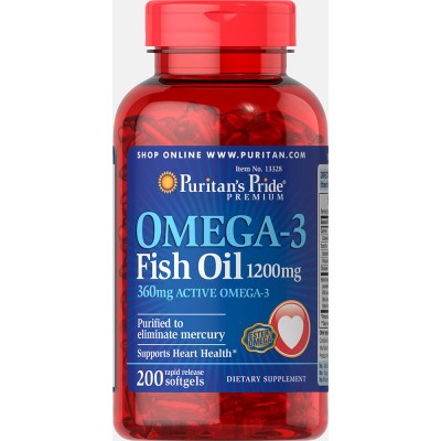 Омега-3 Рыбий жир, Omega-3 Fish Oil 1200 mg (360 mg активной Omega-3), Puritan's Pride, 200 капсул, скидка, , #013328-sale, Puritan's Pride, Акции!
