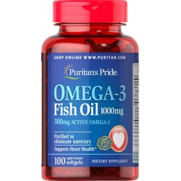 Омега 3 рыбий жир, Omega 3, Puritan's Pride, 1000 мг, 100 капсул, скидка