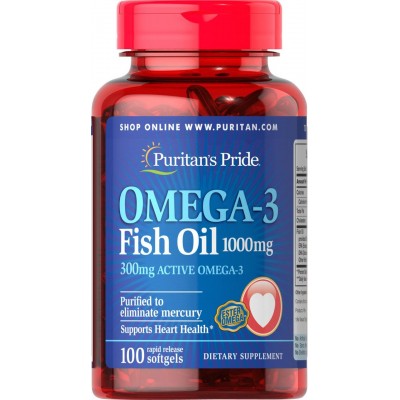 Омега 3 рыбий жир, Omega 3, Puritan's Pride, 1000 мг, 100 капсул, скидка, , #003832-sale, Puritan's Pride, Акции!