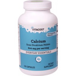 Кальций из дикальция малата с витамином D3 и магнием, Vitacost, 600 мг, 180 капсул, скидка