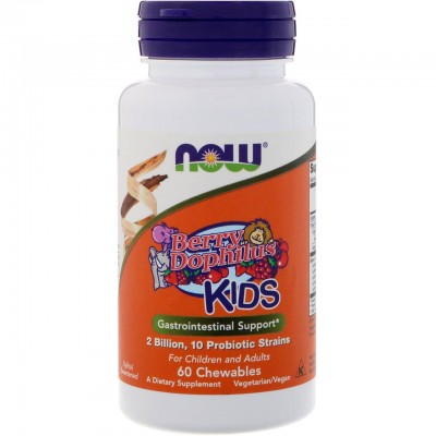 Пробиотики для детей от 2-х лет, Now Foods, Ацидофилус ягодный вкус, 60 жевательных таблеток, скидка, , NOW-02936-sale, Now Foods, Акции!