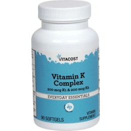 Витамин K1 и K2, Vitacost, Vitamin K Complex with K1 & K2, 400 мкг, 90 капсул, скидка