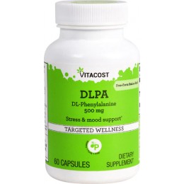 DL-фенилаланин, Vitacost, DLPA DL-Phenylalanine, 500 мг, 60 капсул, скидка