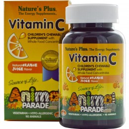 Витамин С, Nature's Plus, 90 жевательных конфет, скидка