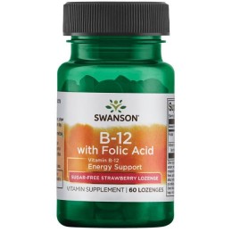 Витамин B12 с фолиевой кислотой, Swanson, 60 таблеток, скидка