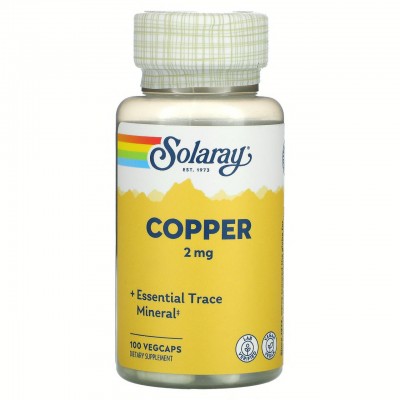 Медь, Copper, Solaray, 2 мг, 100 капсул, , SOR-45931, Solaray, Медь